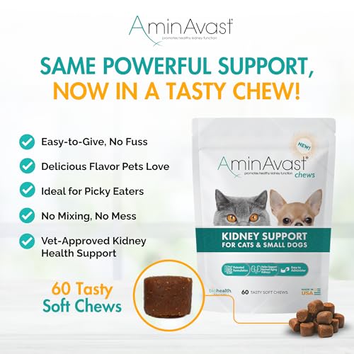 AminAvast Small Dogs & Cat Kidney Support - Promotes Healthy Kidney Support in Cats & Small Dogs - 300mg (60 Chews) - Thumbnail 3