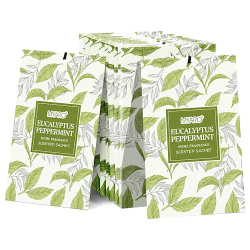 MYARO Eucalyptus Scented Sachets for Drawer and Closet, 12 Pcs Sachets Bags Long-Lasting Air Freshener Fresh Scents, Hanging Potpourri Bags Home Fragrance Sachet
