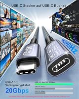 NORSHY 240W USB C Verlängerung Kabel, 1m USB-C 3.2 Gen 2 Schnellladekabel 20Gbps, 5K@60Hz 4K@144Hz Video Extender für iPhone 17 16 15 Pro Max, MacBook Pro, Steam Deck, PSVR2 Hub – Ansicht 3