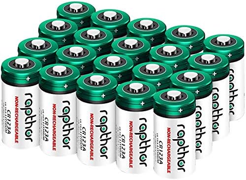 Rapthor CR123A 3V Lithium Batteries 20 Pack 1650mAh High Power CR123 CR17345 for Flashlights Microphone Toy Smoke Detector Alarm System Non-Rechargeable CR123 Photo Battery (Not for Arlo)
