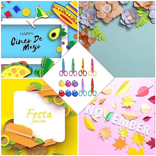 NTGRTY 12er-Set Kinderschere - 6 Stk. Bastelschere, Sicherheit Schere, Gezackte Schere, 6 Stk. Motivstanzer, Ausstanzer - Kinder DIY Set für Scrapbook, Fotoalbum, Handwerk