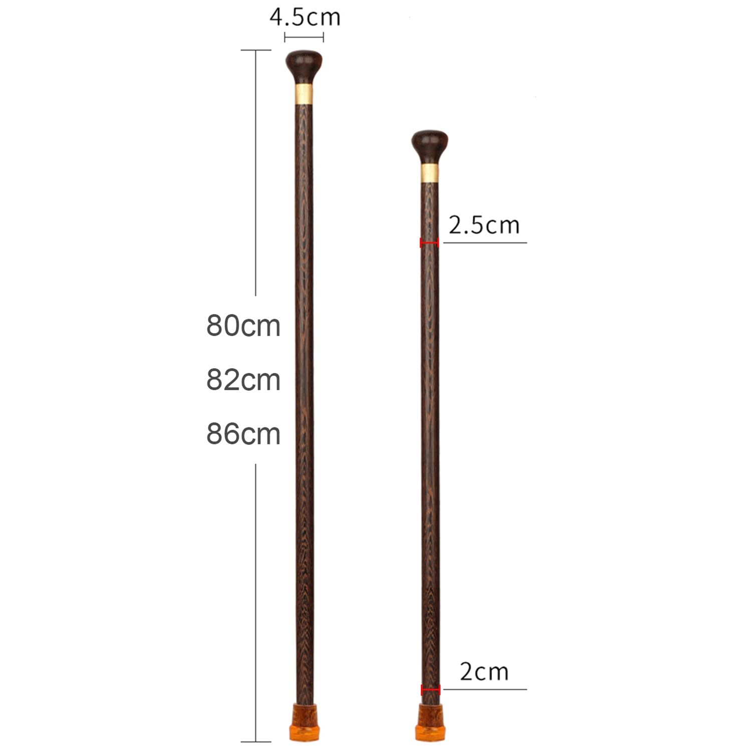 Drewniana laska, Drewniana laska mahoniowa, brązowa, 80-86 cm, okrągła, z główką(80cm)