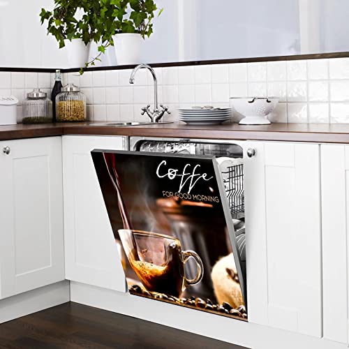 Yoso Coffee Refrigerator Door Panel Decal Morning Dishwasher Magnets Decorative Cover Cups Bean Sticker Kitchen Decor Black Magnetic Cover, 23X26Inch( ) #TOP3