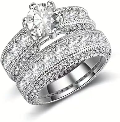 925 Sterling Silver Bridal Ring Sets 2pc His and Her Wedding Ring Set Couple Ring Wedding Ring Wedding Diamond Ring Micro-Inset Zircon Sparkling Superior Wedding Ring Gift