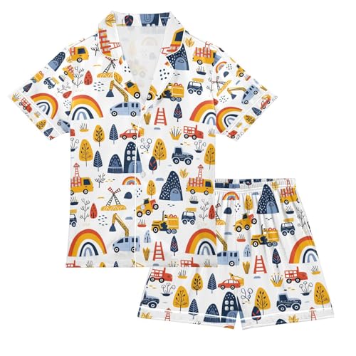 senya Cartoon Excavator Z Satin Summer Pajama Sets Silk Short Sleeve Button Down Sleepwear