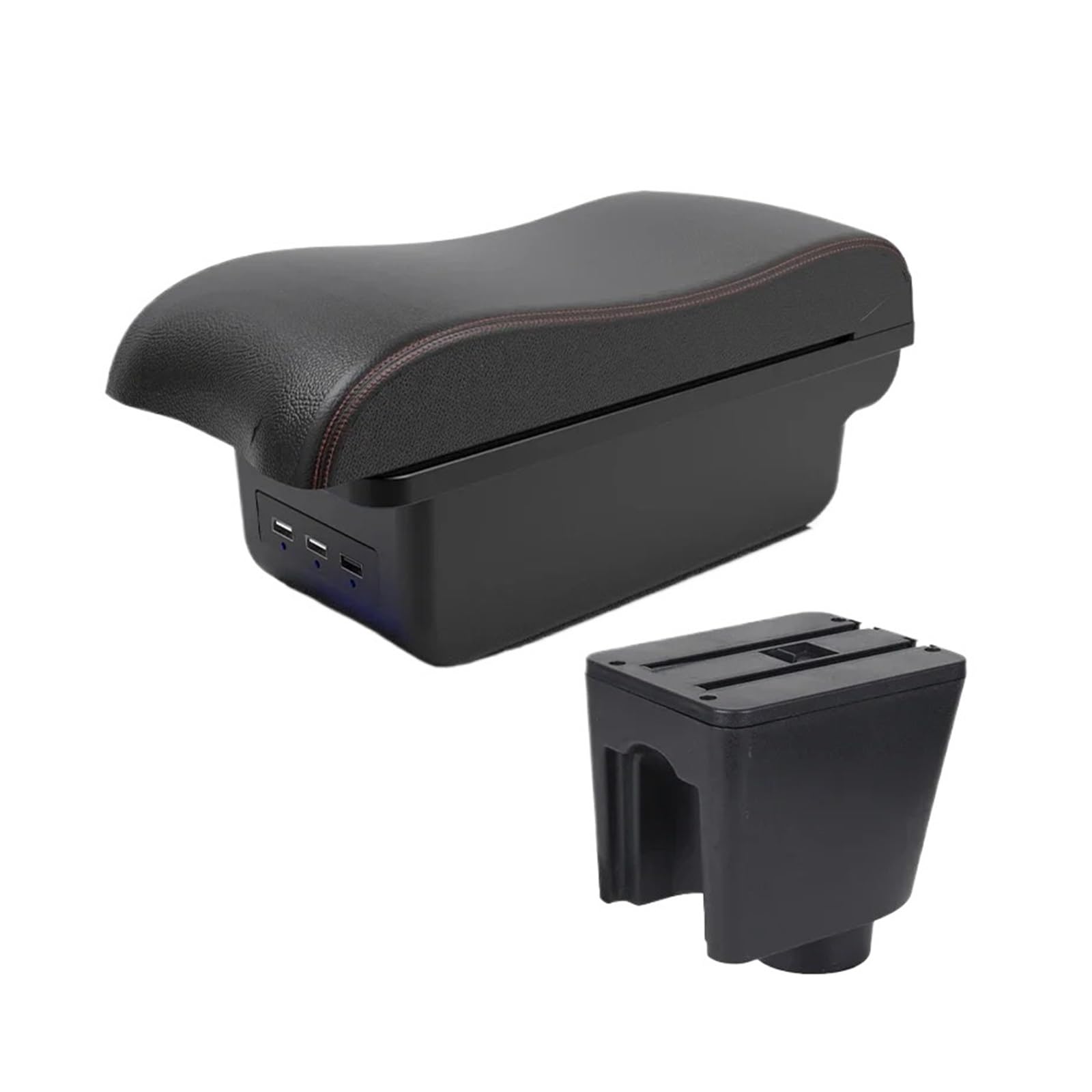 Umdjju B1 Black Red 3 Usb For Chevrolet For Aveo For T200 Armrest Modification Car Interior Center Console Double-Layer Storage Box With Usb Accesso Car Centre Console Armrest Box(B1 Black Red 3 Usb)