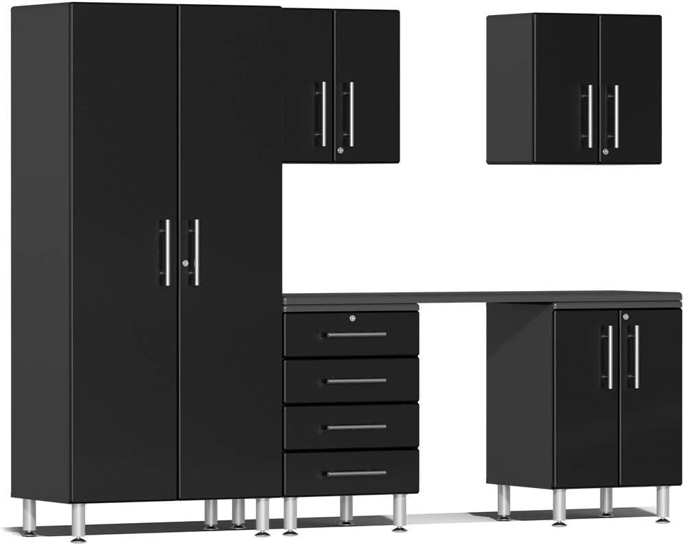 Ulti-MATE UG22061B 6-Piece Garage Cabinet Kit with Channeled Worktop in Midnight Black Metallic