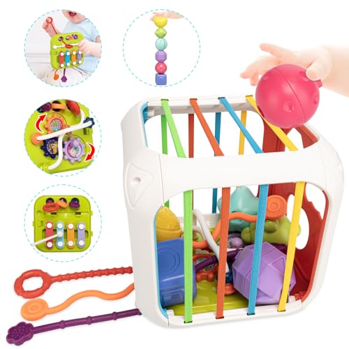 Image of Aprilwolf Montessori Toys for Toddlers, 7-in-1 Activity Cube, Shape Sorter Toy| Baby Developmental Learning Toys| First Birthday Gifts