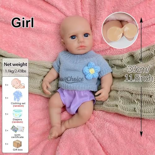 30 cm Silikon-Babypuppe, realistisch, Mini-Mädchen, lebensecht mit offenen Augen, handgefertigte Reborn-Puppe für Sammlung und Kinder, Weihnachtsgeschenk – Bild 3