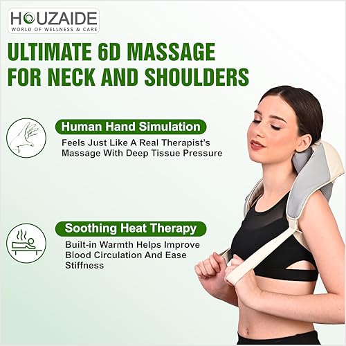 Image of OUZAIDE WORLD OF WELLNESS & CARE Electric Neck Massager for Neck & Shoulder Pain relief, Cervical Pain Relief Massager With 5D kneading Human Hand Like Massage and Heat Therapy for Holi gift options