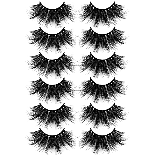 ALICROWN 25MM Mink Lashes 3D Soft Lightweight False Eyelashes Volume 6 Pairs Dramatic Thick Reusable Crossed Handmade Lashes Pack
