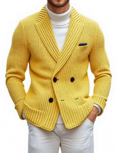 Cardigan Sweaters for Men,Lapel Double Breasted Button-Down,Vintage Style, CasualPremium Knit Fabric,for Fall