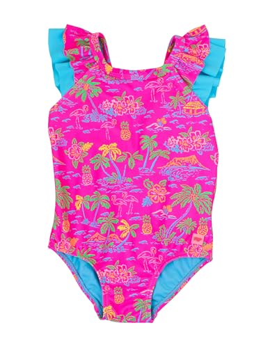 Image of RuffleButts Girls UPF50+ Sun Protection Ruffle V-Back One Piece Swimsuit