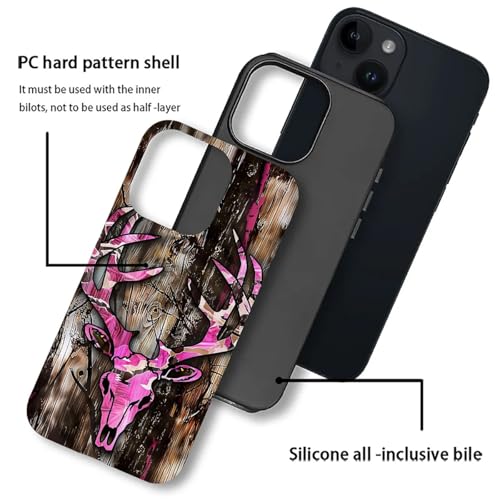 Coque iPhone 14 Plus camouflage cerf rose et silicone rigide hybride - 3