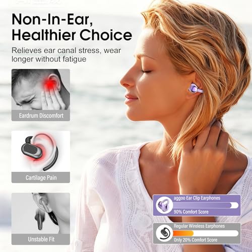 Image of Open Ear Earbuds Wireless Clip on Headphones Bluetooth 5.4 Ear Buds with DNN Noise Cancelling, 48H Playtime, Low Latency, Fashion Design, Secure Fit, Clear Sound for Music & Calls (Purple)