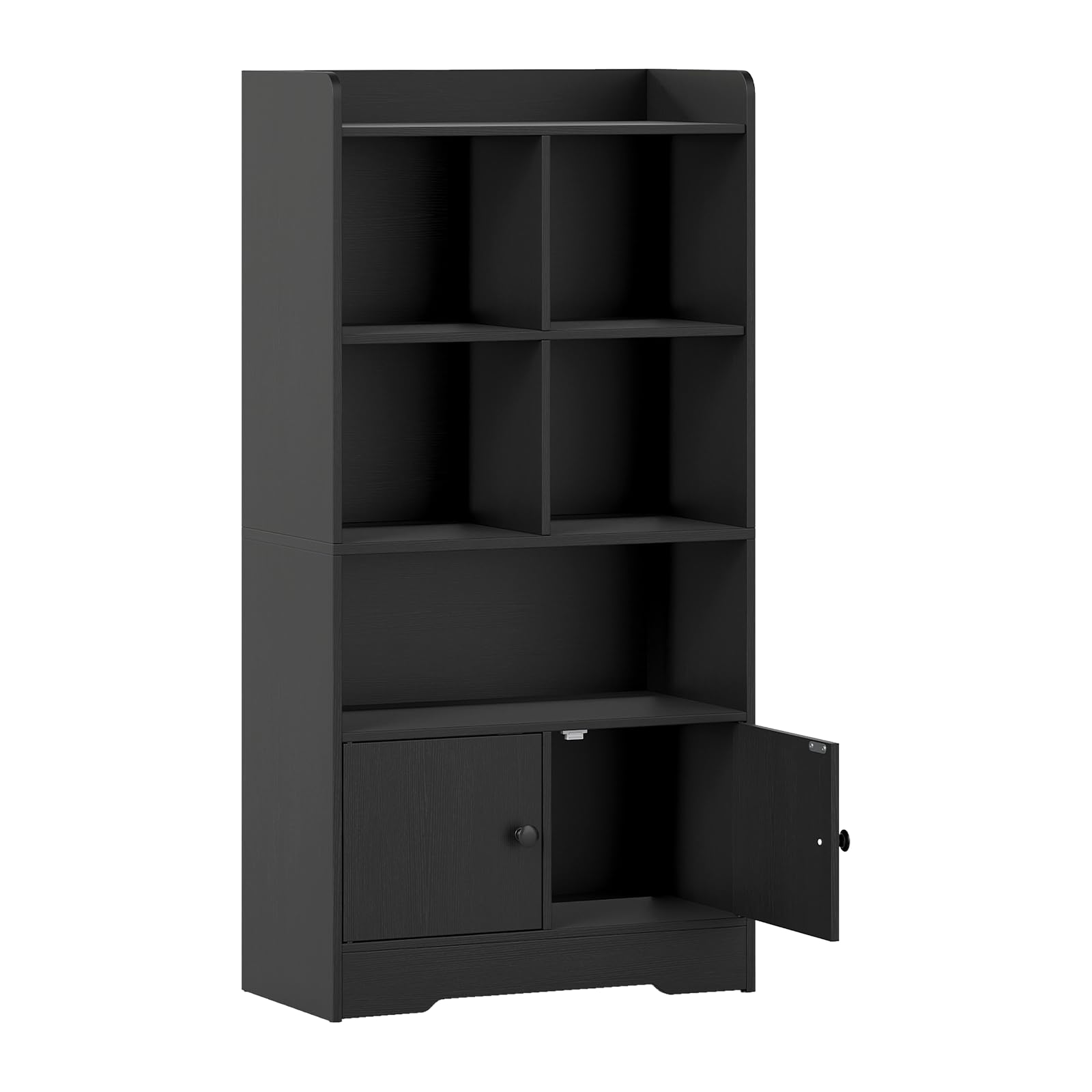 CASART 4-Tier Wooden Bookshelf, 120cm Modern Bookcase Storage Cabinet with 2 Doors and Open Shelves, Freestanding Display Shelf Storage Unit for Living Room Study Bedroom Office (Black)