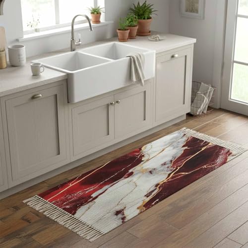 Tapete corredor rojo 2x6ft con flecos antideslizante miniatura 3