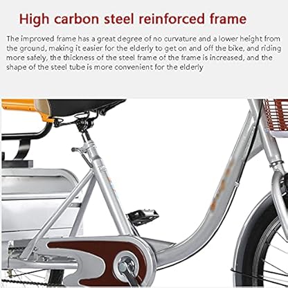 20-Zoll-Dreirad für Erwachsene, Single-Speed-Fahrrad, verstärkter Rahmen aus Kohlenstoffstahl, dreirädriges Cruiser-Fahrrad mit Rücksitz und Einkaufskorb (rot) – Bild 5