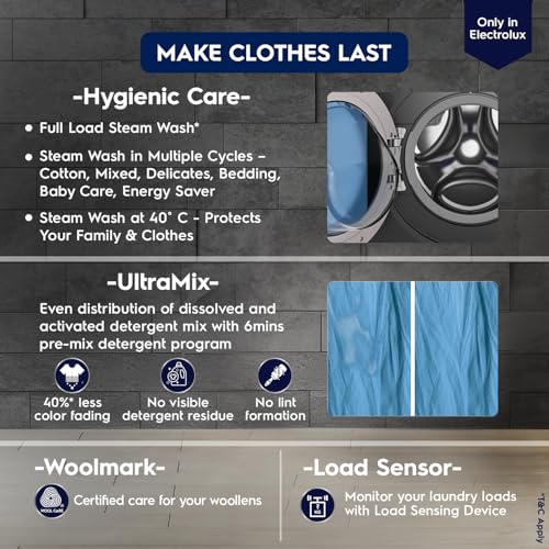 Image of Electrolux 11kg 5 Star Front Load Washing Machine, 3 Year Warranty, AI SensorWash, WiFi, Full Load Vapour Wash, Hygienic Care, Woolmark, EcoInverter Motor, UltimateCare 700, EWF1142R7SB, Dark Silver