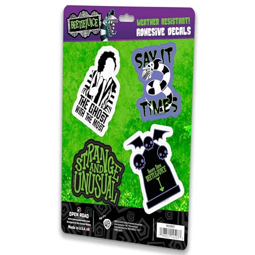 Image of Beetlejuice Iconic Adhesive Vinyl Decals - Gothic Horror Beetlejuice Stickers for Car, Laptop or Water Bottle, 1 Pack (4 Count)
