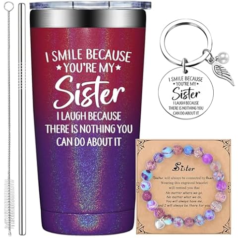 Grifarny Sister Gifts from Sister - Sister Birthday Gifts - Sister Christmas Gifts - Mothers Day Gift for Sister - I Smile Because You are My Sister Tumbler Cup 20oz Cover