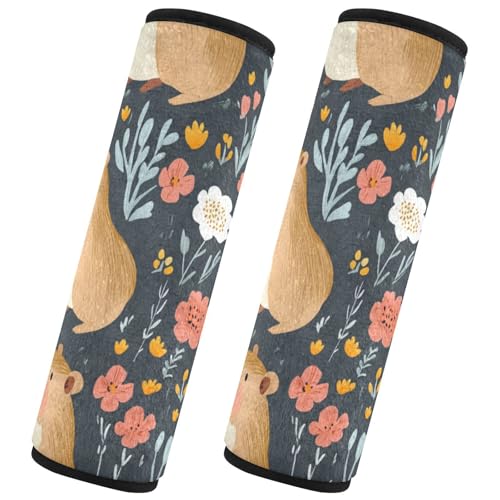 Seat Belt Covers 2 Pack Capybaras Flowers Car Seat Strap Covers Super Soft Cute Car Seat Neck Cover for Boys Girls Adults Babies S