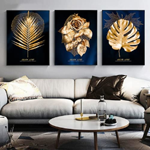 Tableau feuilles d'or abstrait chic pour salon élégant