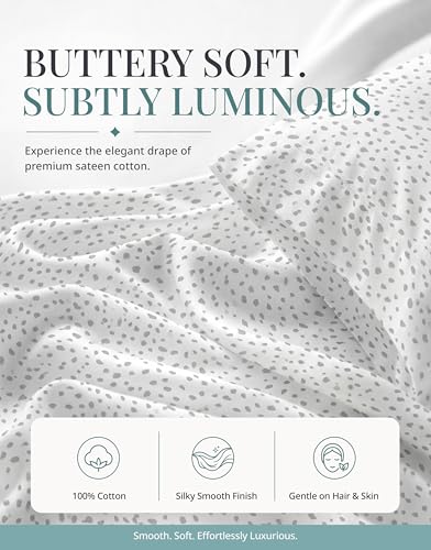 Image of LANE LINEN Twin XL Sheets Set - 450 Thread Count Premium Sateen Weave for Smooth & Gentle Feel On Skin - Extra Soft & Breathable 100% Cotton Sheets Set - Fits Mattresses Upto 15'' Deep - Misty Dot