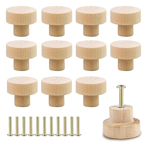 Gunwon 12pcs Wood Cabinet KnobsSet with Screws,WoodenDrawer Knobs,Round Shaped Natural Wooden Pull Handle,WoodenCabinet Knobs Wooden Knobsfor Cabinet,Cupboard,Furniture,Wardrobe,Kitchen(35mm)