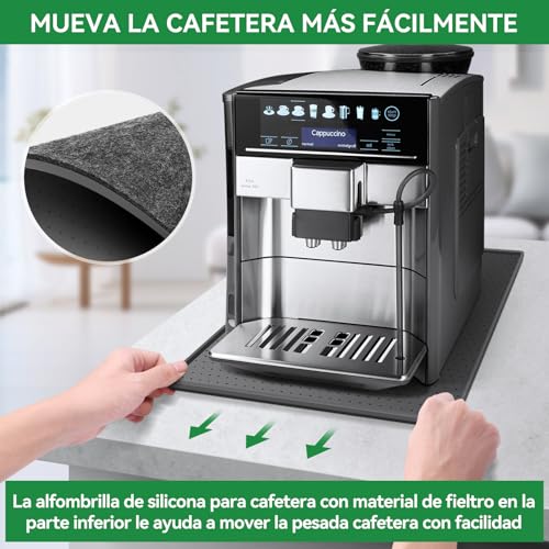 Miniatura 3 de Inwee Alfombrilla Para Cafetera, Alfombrilla De Silicona Con Borde 48x30cm, Protección De Encimera, Compatible Con De Longhi Magnifica, Philips Lattego, Siemens Eq6, Molinillo De Café, Gris