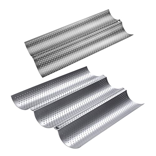 LALADEFIEE Artisan Bread Baking Trays 2pcs Corrugated Loaf Pans Perforations Bread Banneton Proofing Baskets Non-stick Heatproof Dishwasher Safe
