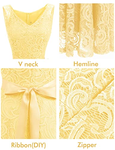 Dressystar 0010 Women Floral Lace Bridesmaid Party Dress Short Prom Dress V Neck Yellow Xxxl #TOP4
