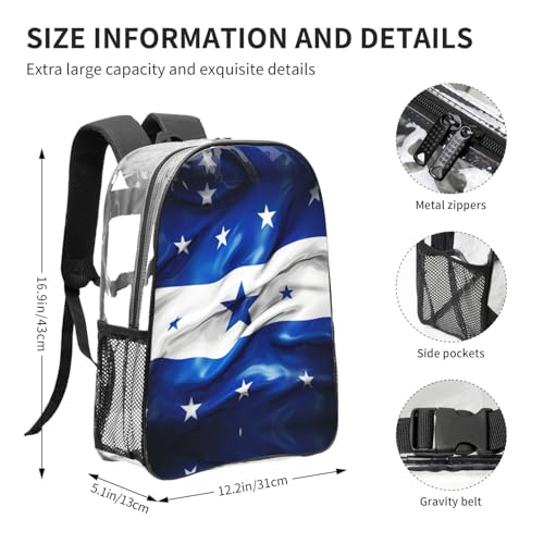 Honduras Flag Clear Backpack,High Capacity Clear Bag For Travel,Work,Festival, Concerts Women Men Unisex4