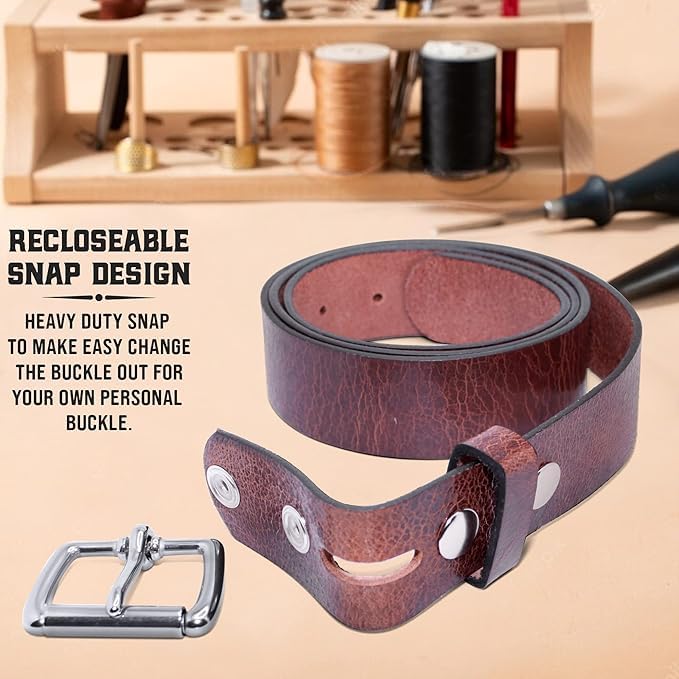 Mens Belts Leather Veg Oil Tan, Genuine Buffalo Leather Handmade By Amish, 1.5 Inch Wide & 9/10 oz Thickness4