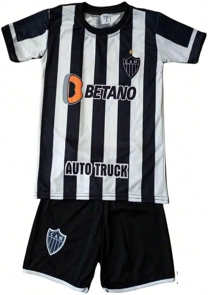 Conjunto Infantil do atletico mineiro Camisa e Bermuda Uniforme de Futebol Esportivo