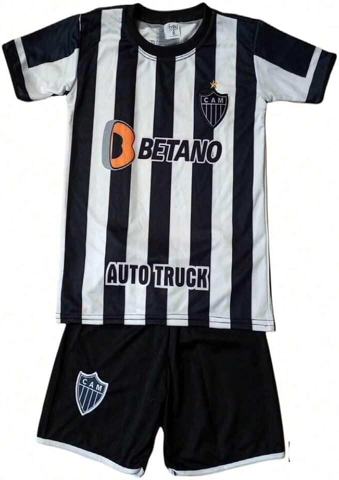 Conjunto Infantil do atletico mineiro Camisa e Bermuda Uniforme de Futebol Esportivo