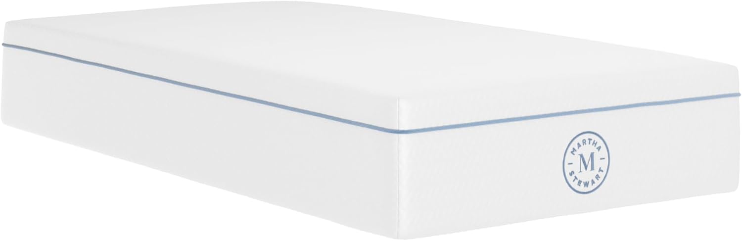 Martha Stewart SleepComplete Twin Mattress in a Box, Medium 5-Layer Cooling Gel and Green Tea Memory Foam Mattress, Recycled Removable Jacquard Cover, 12", White