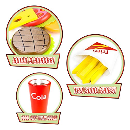 Imagination Generation Fast Food Deluxe Dinner - All American Favorites Wooden Diner Set - Stackable Fake Food With Tray For Pretend Kitchen Play - Toy Groceries, Dishes, & Cooking Accessories #TOP4