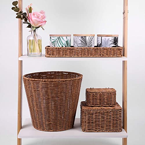 Rectangular Bathroom Tray, Guest Towel Napkin Holder, Imitated Rattan Toilet Tank Basket, Counter Organizers Storage Decorative Tray For Drinks Snack Fruit Home Decor (14'' X 5.3'' X 1.8'') #TOP5