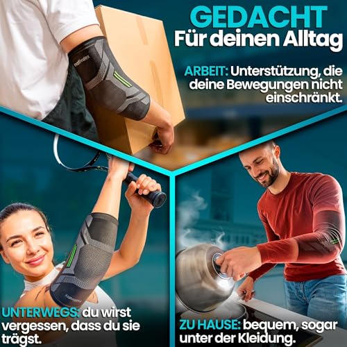 NativoDex Ellenbogenbandage – Kompressionsbandage für Ellenbogen, Bandage für Tennisarm, Golferarm, Sehnenentzündung, Arthrose, Sport - Armbandage Herren und Damen