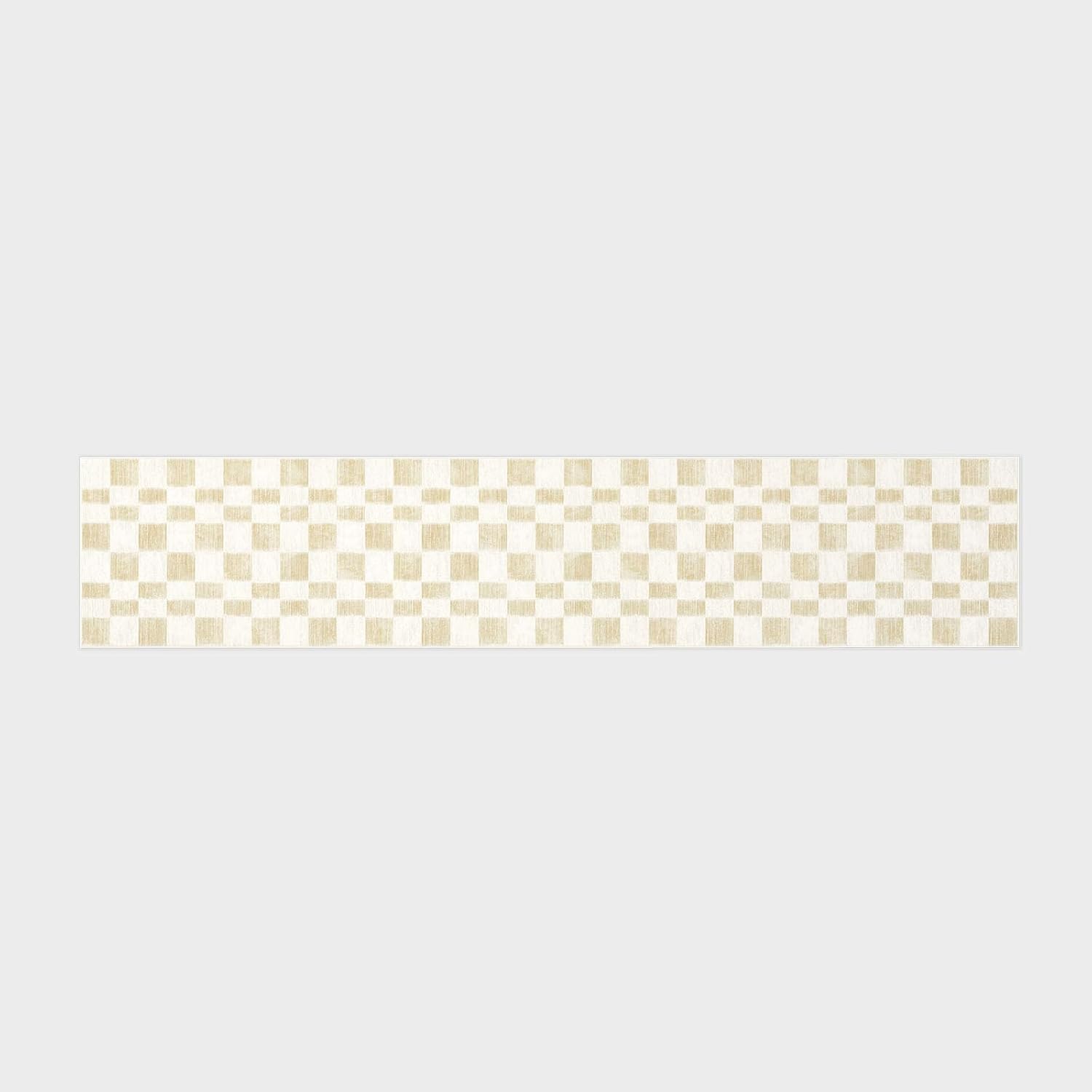 EVERGRACE Checkered Plaid Area Rug 2x10, Soft Fuzzy Faux Wool Rugs Washable Anti Slip Rugs Long Runner Rug Carpet for Entryway Bedroom Living Room Hallway Kitchen Dining Room and Laundry Room, Beige