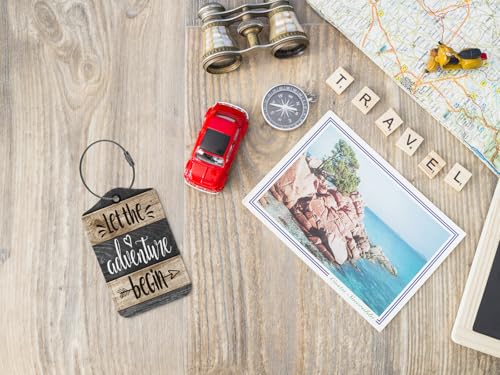 Couple Luggage Tags for Suitcases,Let The Adventure Begin 2 Pack Travel Suitcase Tags,Wood Stripes Traveling Accessories Baggage Tag Label with Steel Loop,Bride Groom Travel Gifts4