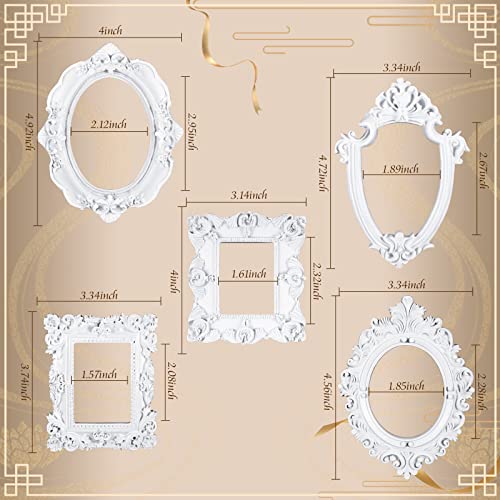 5 Pieces Vintage Resin Picture Frame Antique Photo Frame Resin Oval Rectangle Frame Resin Wall Hanging Photo Frame Table Top Jewelry Display Frame Christmas Holiday Party Hotel Decor (White) #TOP2