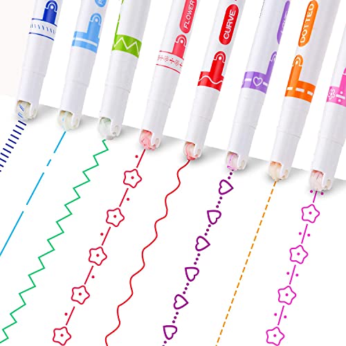 Ann Bully Curve Highlighter Pen Set, 8 Colors Fine Lines & 7 Different Patterned Stamp Highlighters