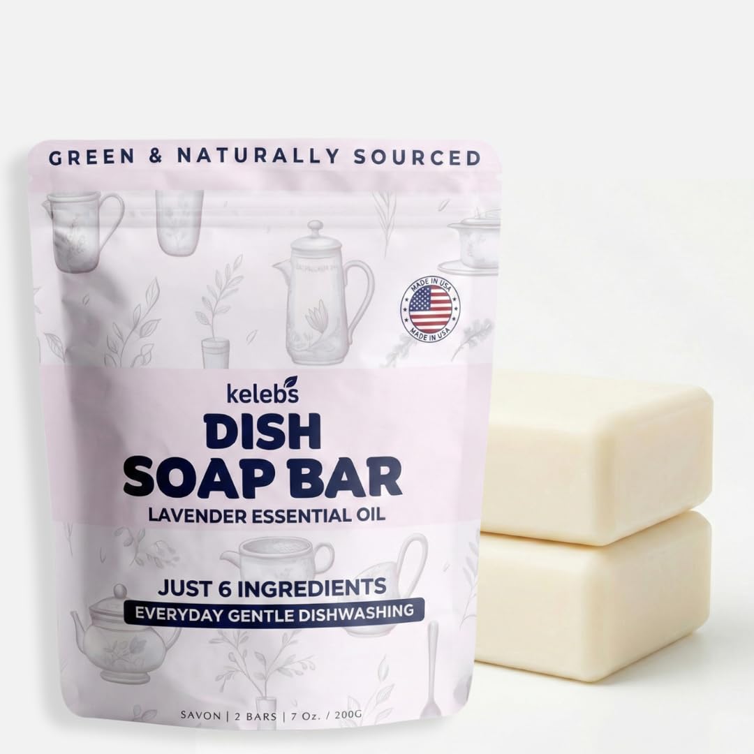 KELEBS Lavender Hypoallergenic Dish Soap Bar - Organic - Pack of 3, Skin-Safe, Non-Toxic, Sustainable Kitchen Soap - Zero Waste