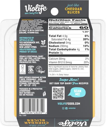 Violife, Cheese Just Like Cheddar Slices Vegan Non-GMO, 10 Count, 7.05 Ounce (Pack of 1) - Thumbnail 2