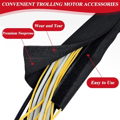 Trolling Motor Cable Sleeve 60\" Neoprene Cable Sleeve for Trolling Motor Wire Cover Protect and Manage Trolling Motor Cable (Black)
