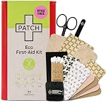 Patch Eco First Aid Kit, Assorted Hypoallergenic Adhesive Sizes Large and Small Bandages for Sensitive Skin, Essential Medical Supplies in a Reusable Tin, Latex Free, Sensitive Skin Bandages, 77 ct