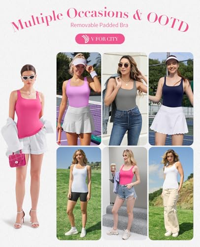 Image of V FOR CITY Women's Tank Top with Built in Bras Adjustable Wide Strap Padded Camisole Summer Cami Shirts