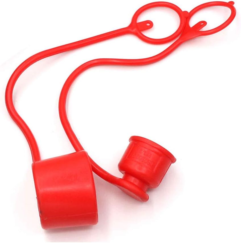CEKER 1/2 Inch Inch Skid Steer Bobcat Flat Face Hydraulic Coupler Male Female Dust Caps and Plug Kits Covers,Fits ISO 16028 Hydraulic Quick Connect Coupling,Red Cap with Retention Ring